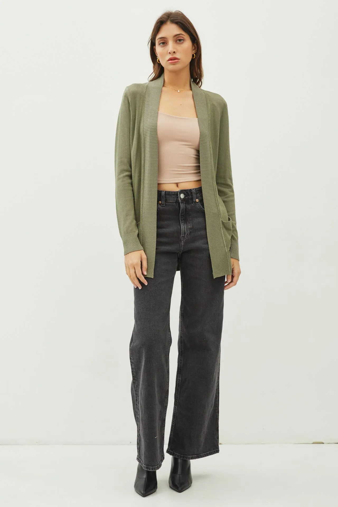 COTTON BLEND KNIT OPEN FRONT CARDIGAN