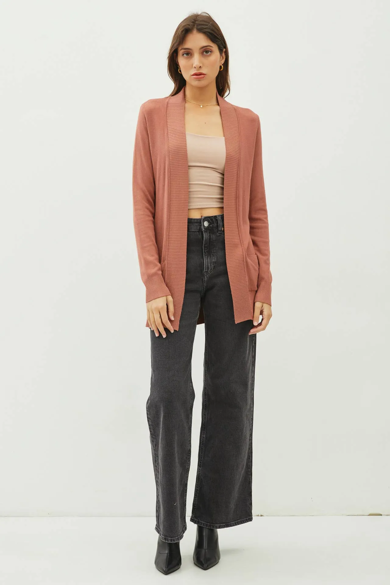 COTTON BLEND KNIT OPEN FRONT CARDIGAN