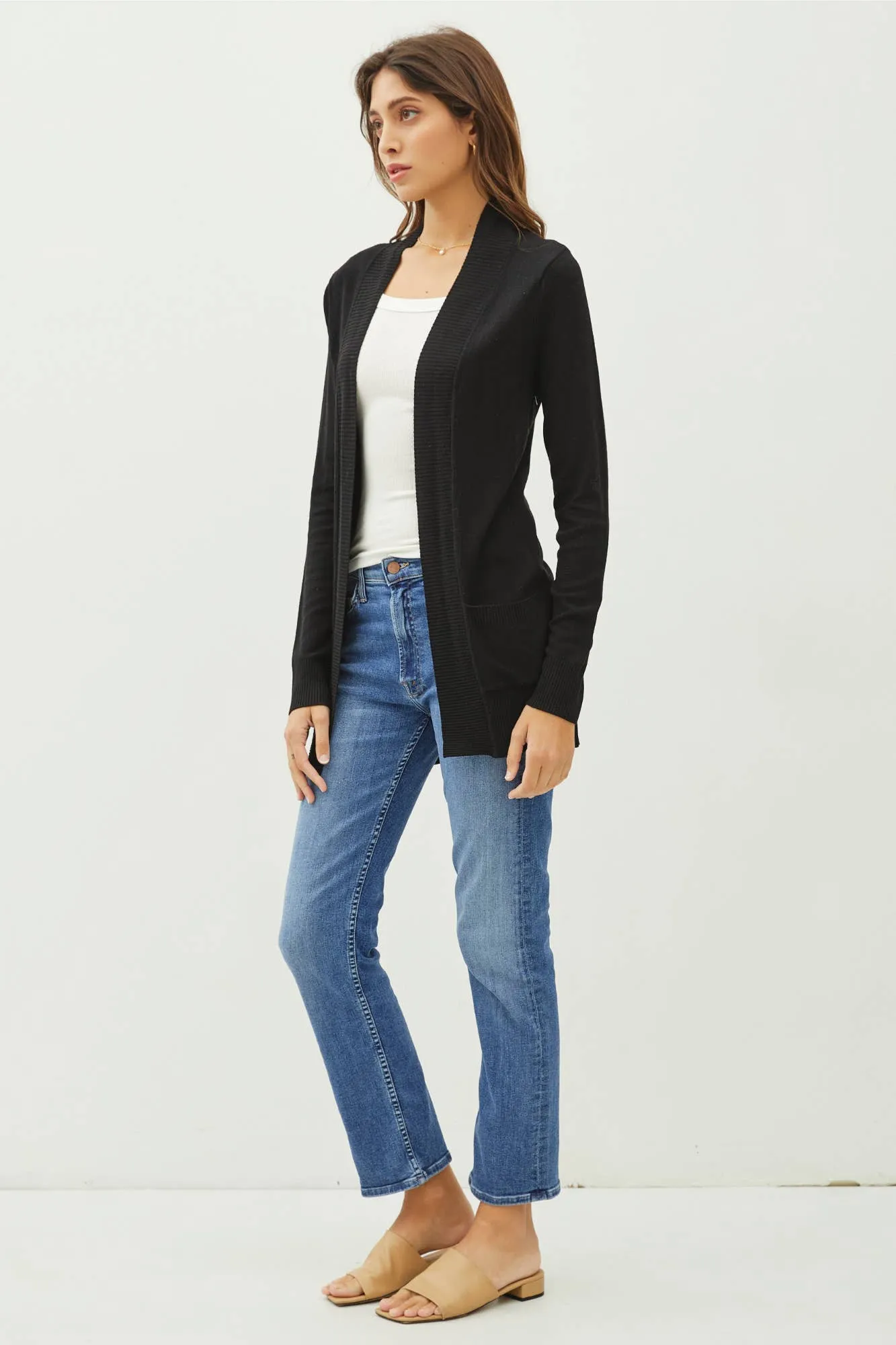 COTTON BLEND KNIT OPEN FRONT CARDIGAN