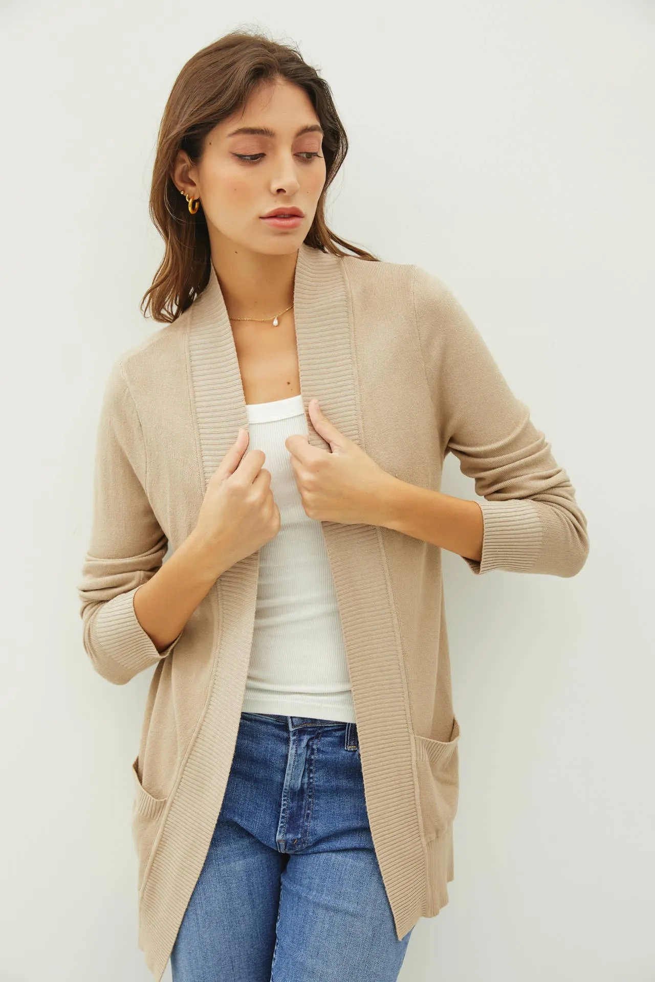 COTTON BLEND KNIT OPEN FRONT CARDIGAN