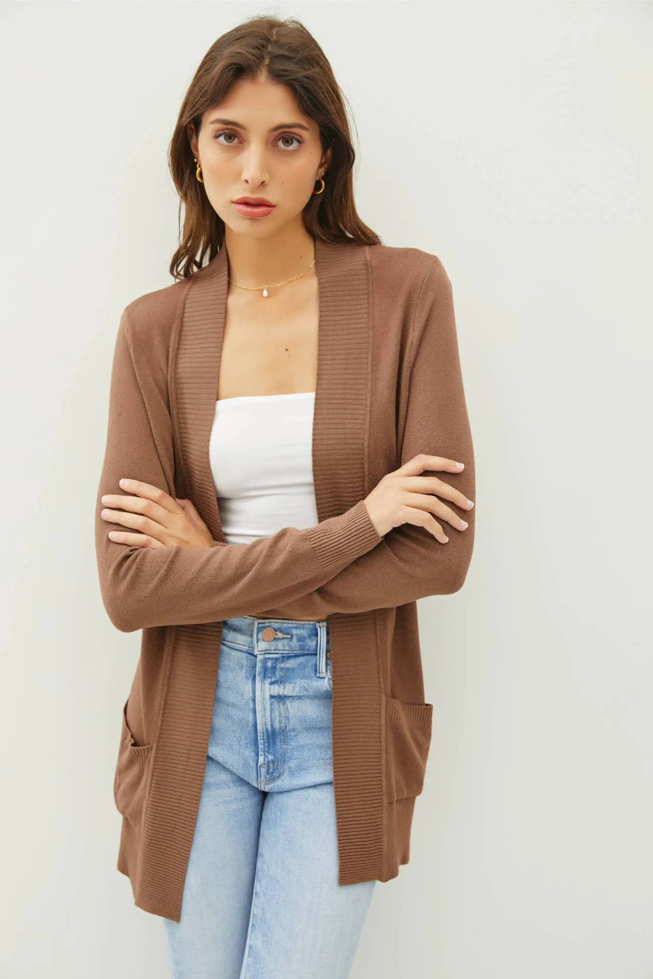 COTTON BLEND KNIT OPEN FRONT CARDIGAN