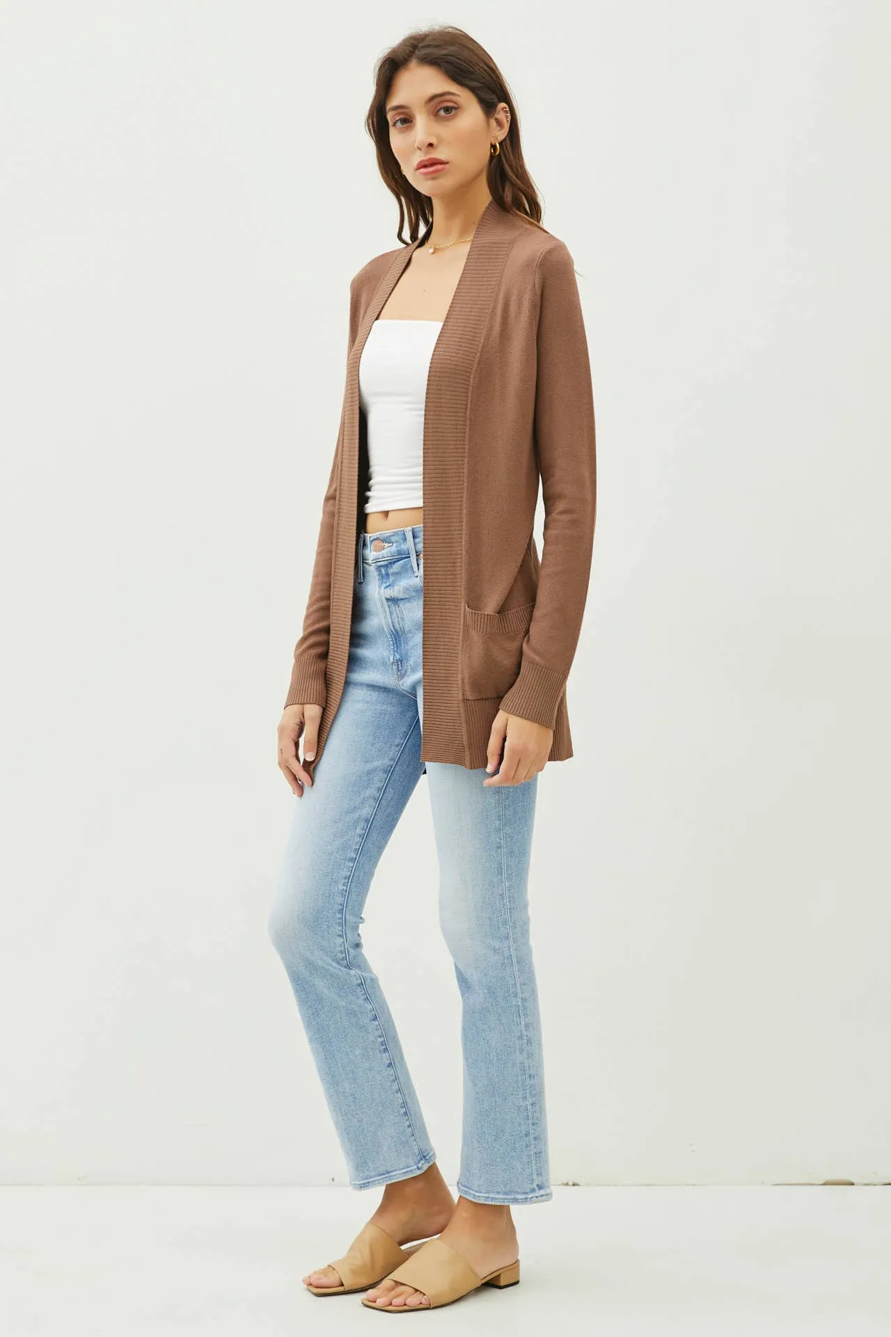 COTTON BLEND KNIT OPEN FRONT CARDIGAN