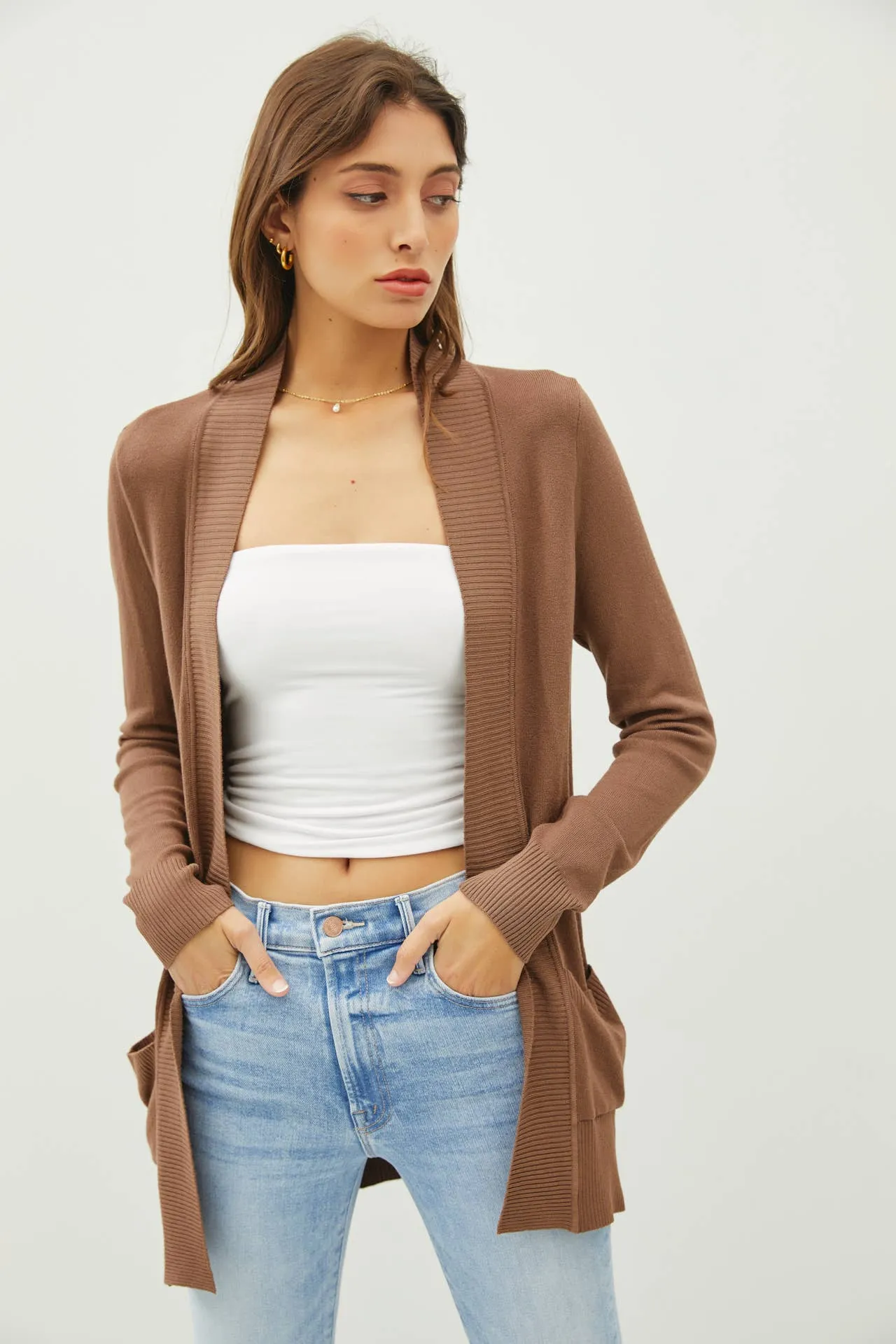 COTTON BLEND KNIT OPEN FRONT CARDIGAN