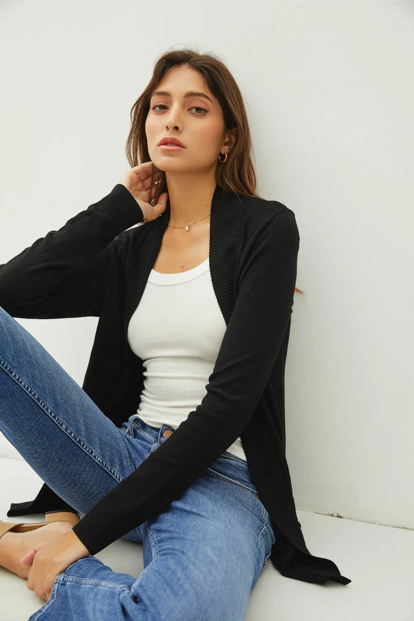 COTTON BLEND KNIT OPEN FRONT CARDIGAN