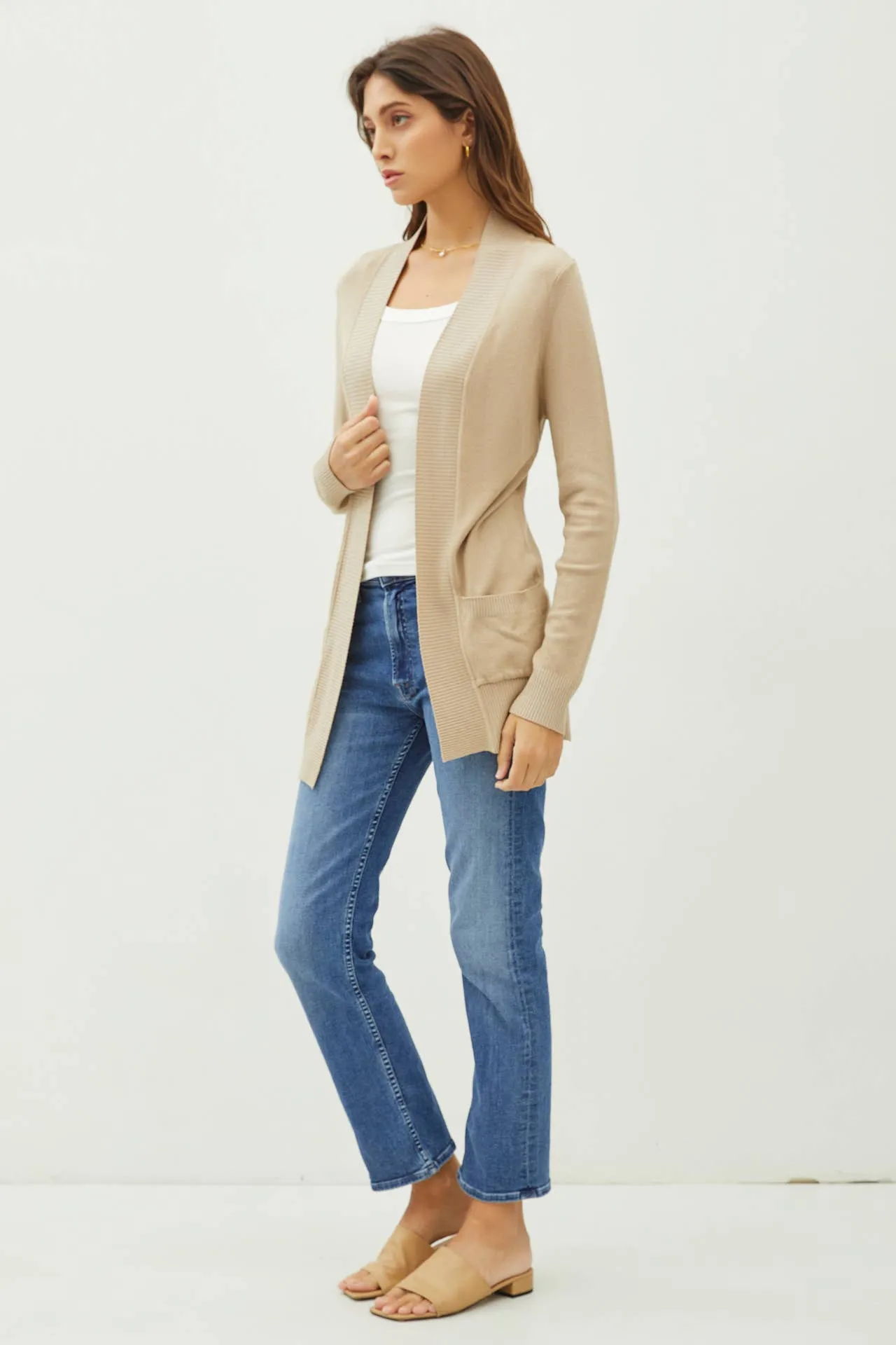COTTON BLEND KNIT OPEN FRONT CARDIGAN