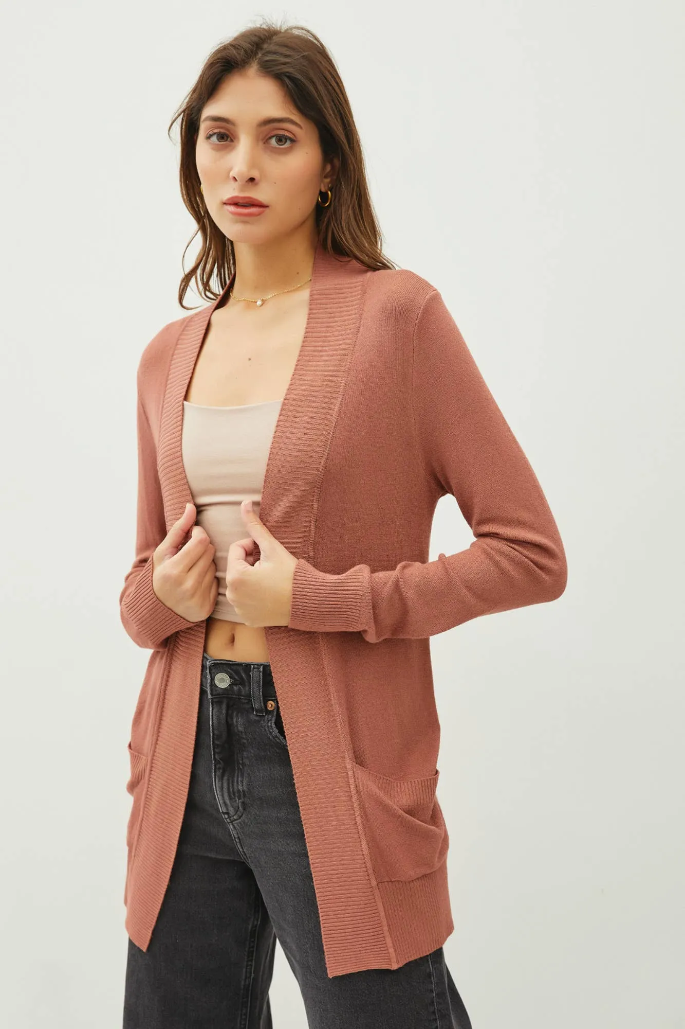 COTTON BLEND KNIT OPEN FRONT CARDIGAN