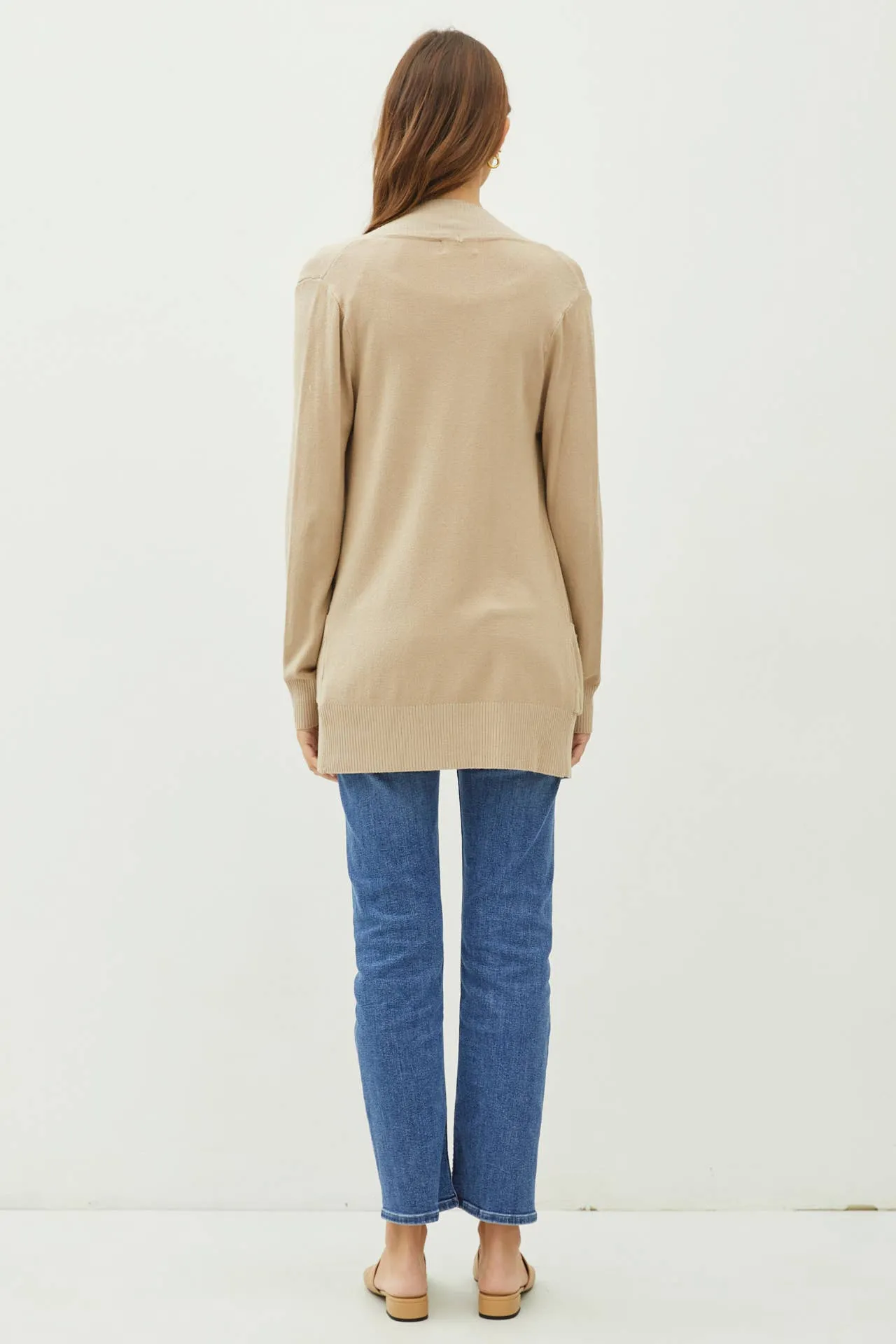 COTTON BLEND KNIT OPEN FRONT CARDIGAN