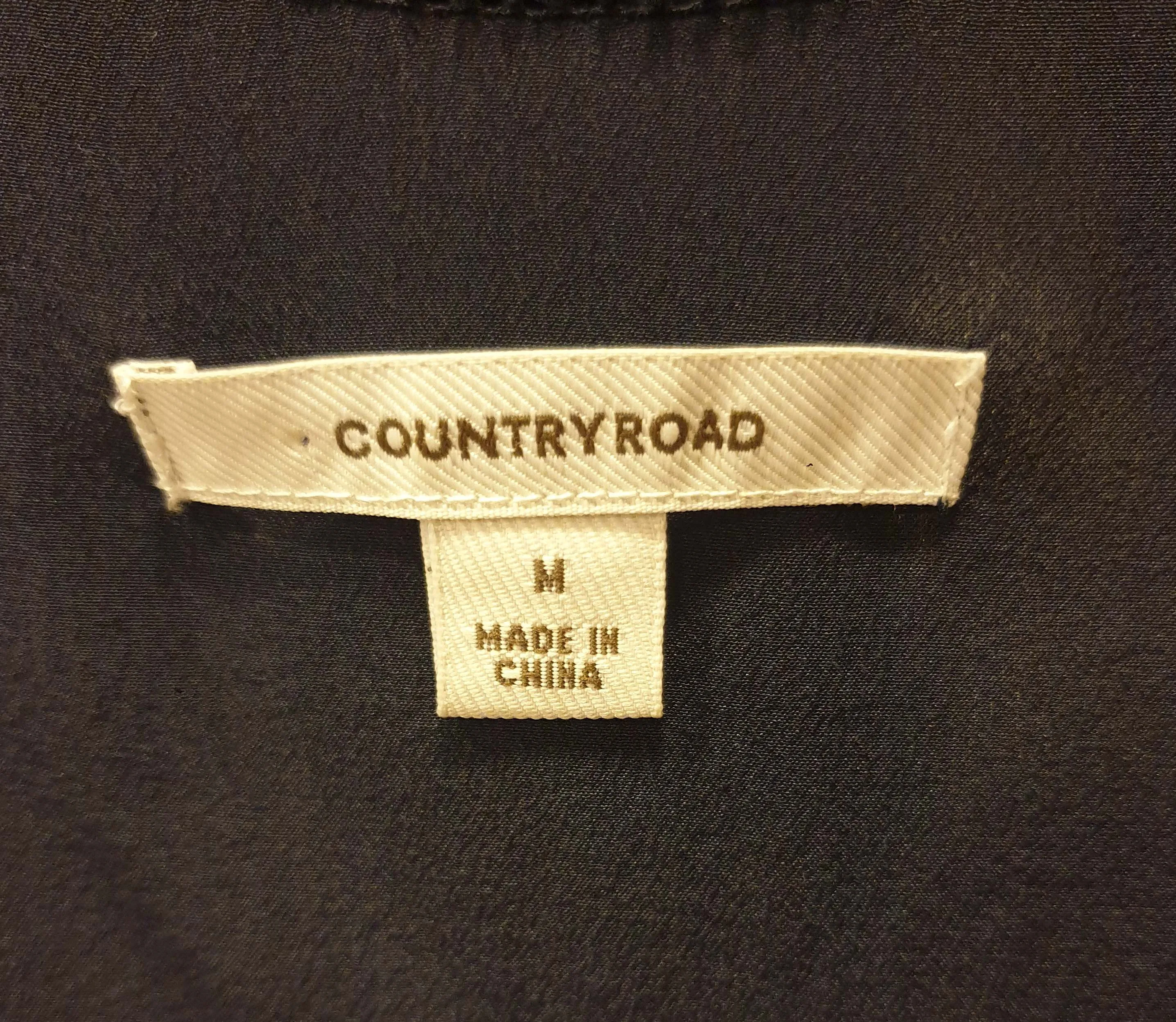 Country Road 100% silk navy top with unique embroidery size M
