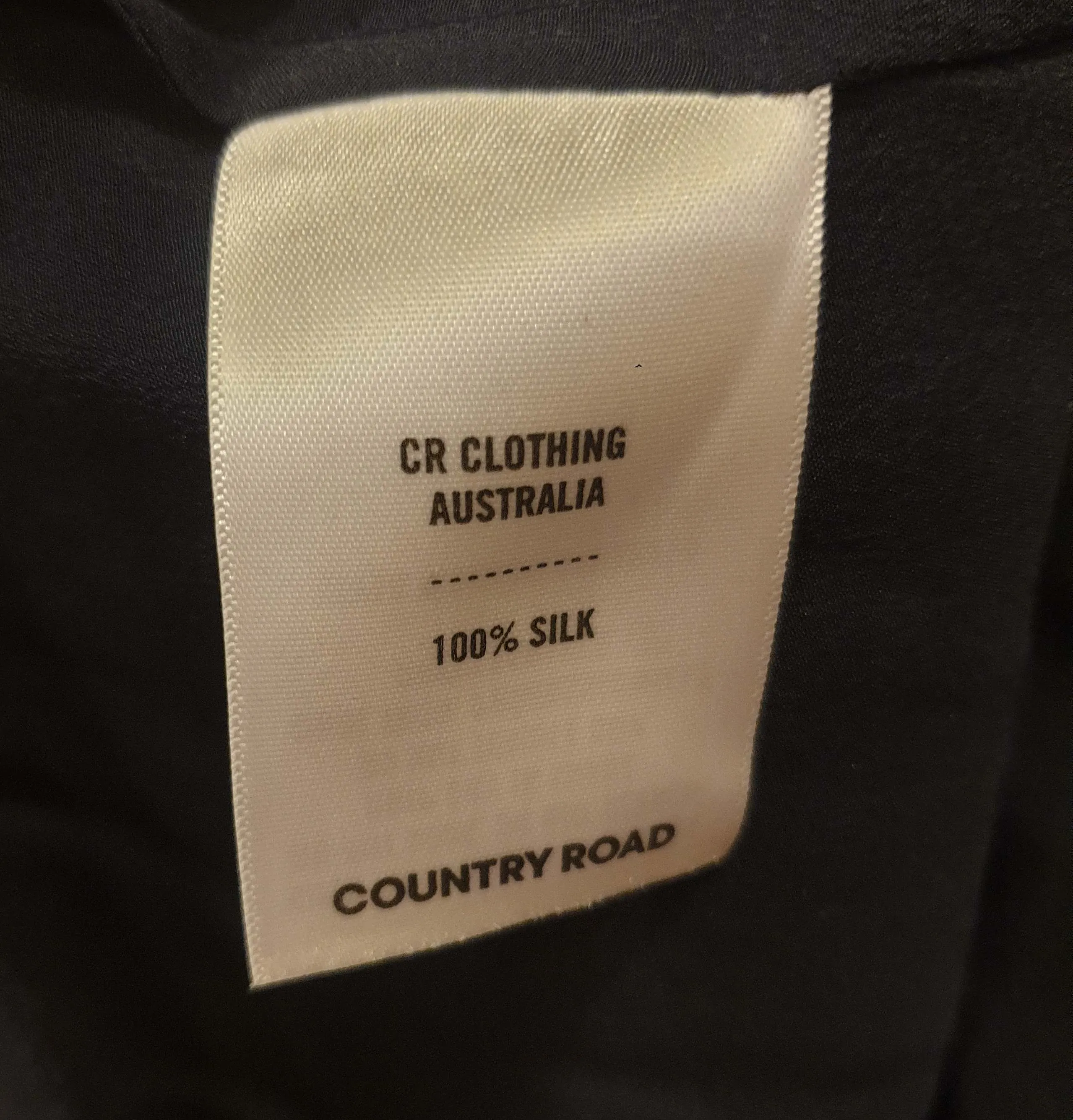 Country Road 100% silk navy top with unique embroidery size M