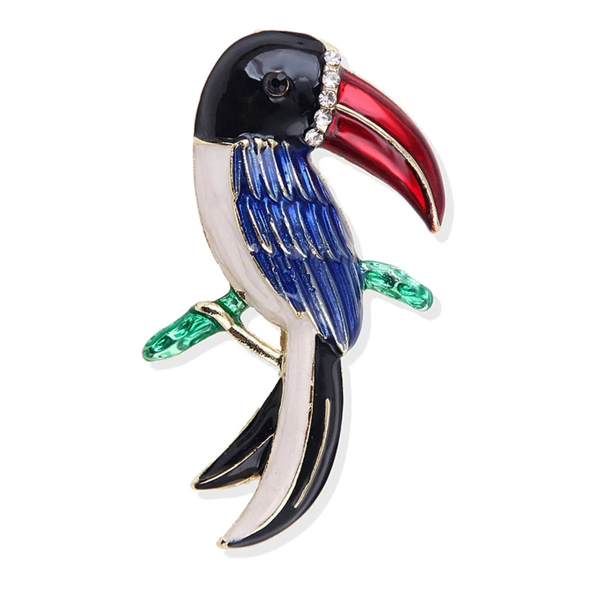 Cubic Zirconia & Blue Enamel Parrot Brooch