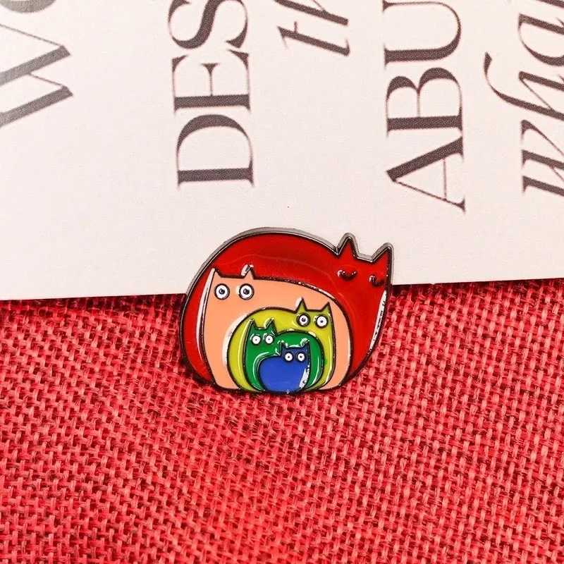 Cute Animal Rainbow Cat Metal Unisex Brooches