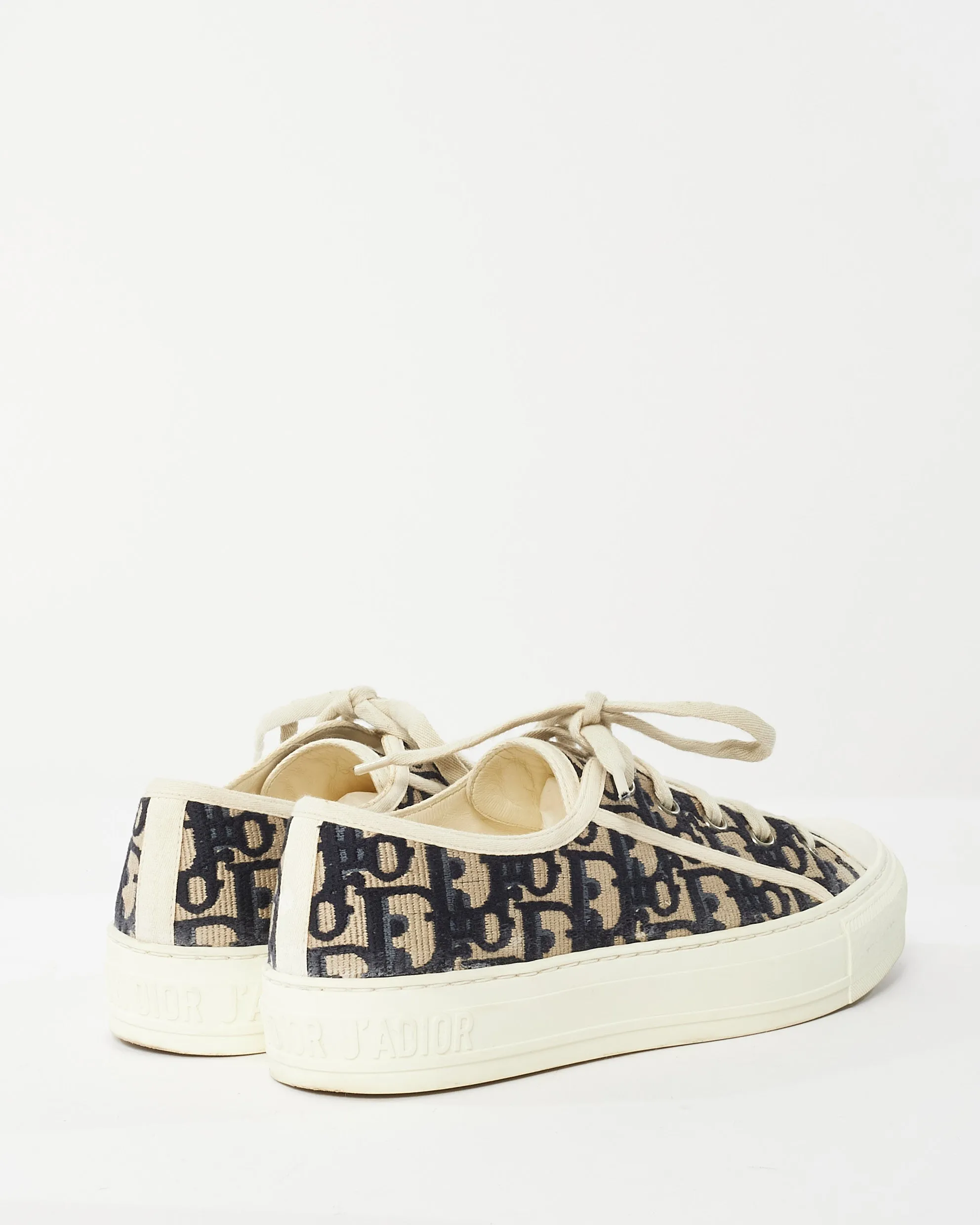 Dior Cream & Navy Monogram Oblique Canvas Walk'N'Dior Low Top Sneakers - 37