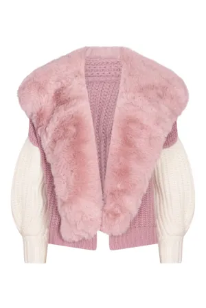 Dual Tone Faux Collar Cardigan in Blush and Cloud