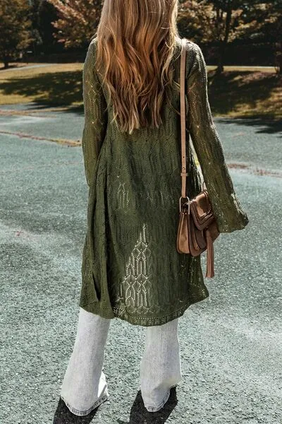 Este Openwork Open Front Long Sleeve Cardigan