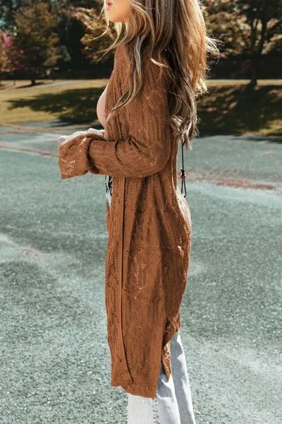 Este Openwork Open Front Long Sleeve Cardigan