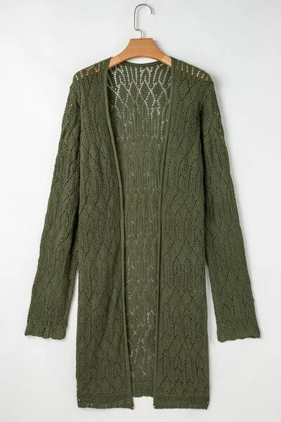 Este Openwork Open Front Long Sleeve Cardigan