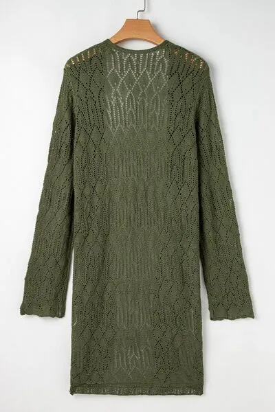 Este Openwork Open Front Long Sleeve Cardigan