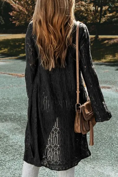 Este Openwork Open Front Long Sleeve Cardigan