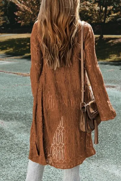 Este Openwork Open Front Long Sleeve Cardigan