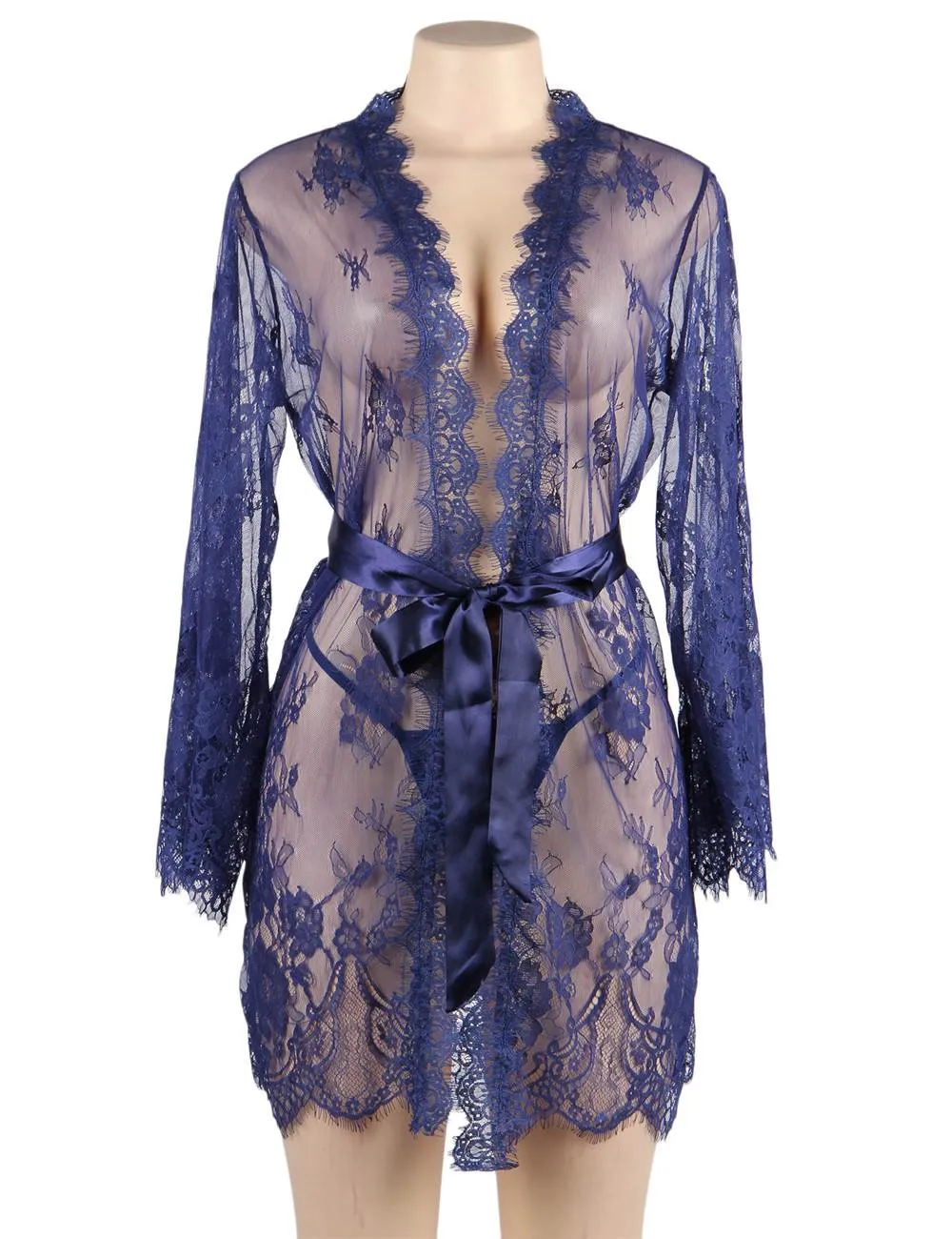 Eyelash Black Lace Sleepwear Gown