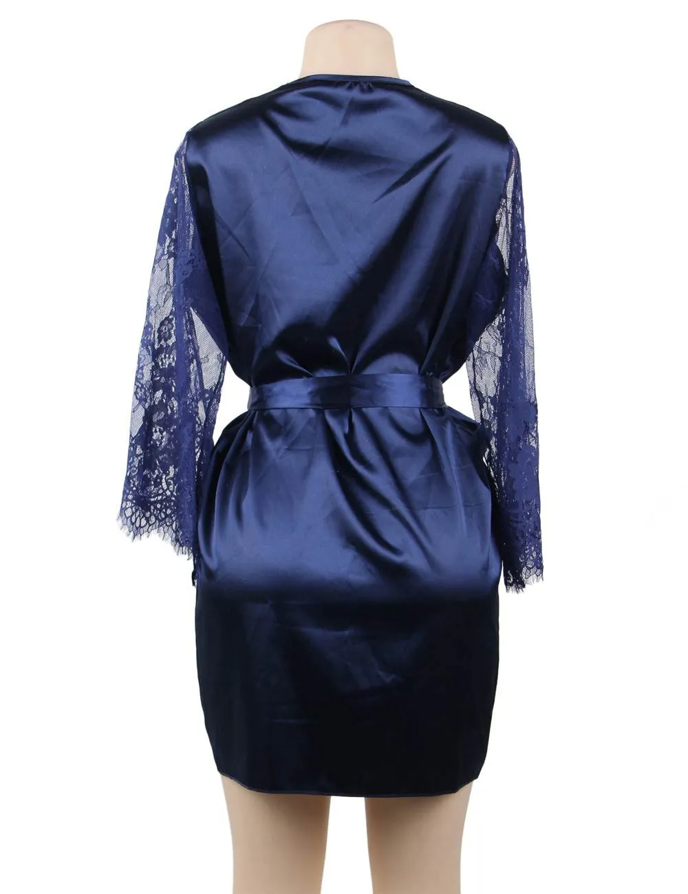 Eyelash Lace Nightdress Egypt Silk Long Sleeves Sleepwear with G String