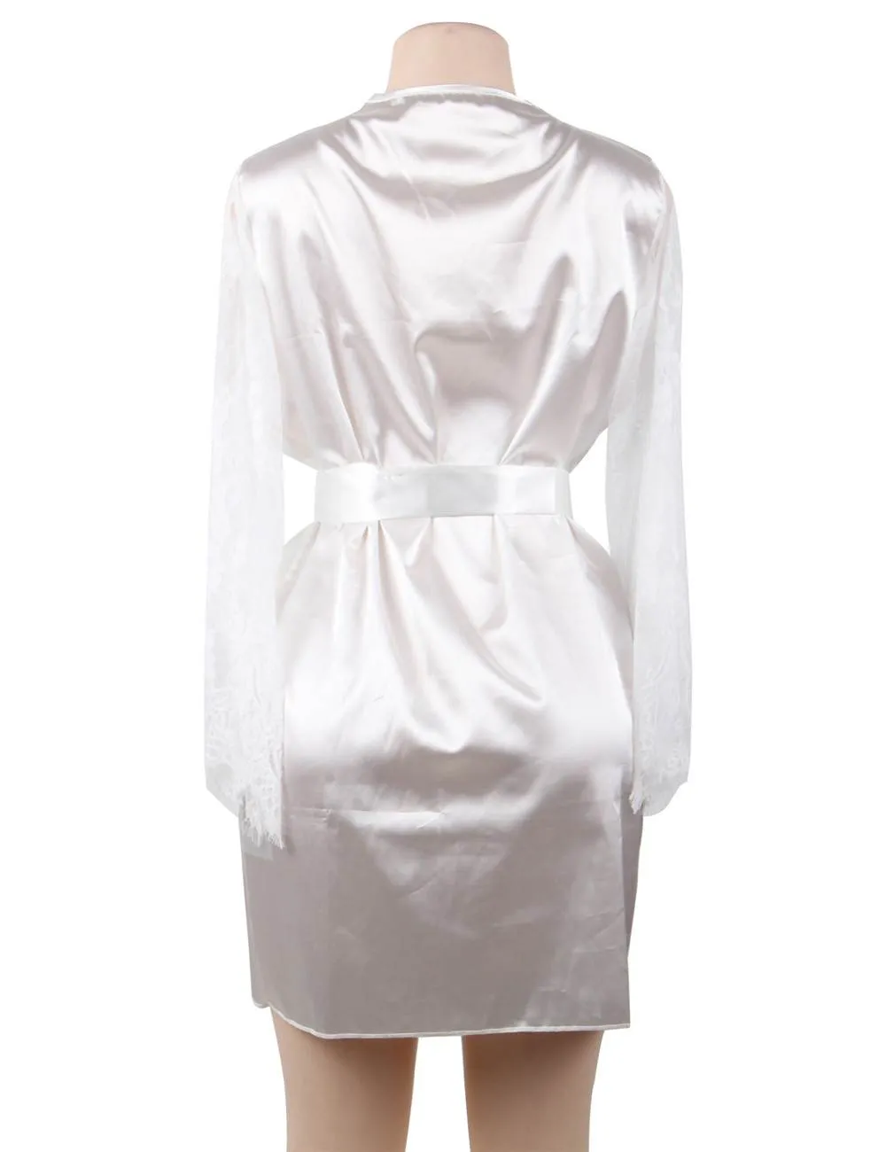 Eyelash Lace Nightdress Egypt Silk Long Sleeves Sleepwear with G String