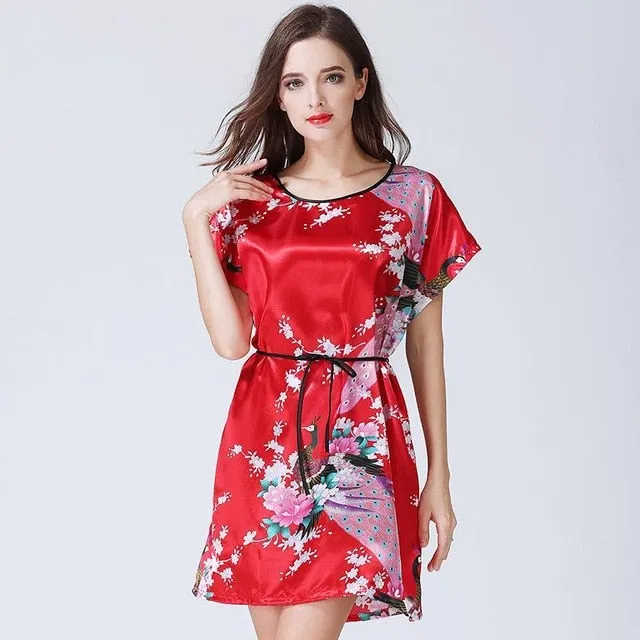 Fashion Women's Summer Mini Kimono Robe Lady Rayon Bath Gown Yukata Nightgown Sleepwear Sleepshirts Pijama Mujer Size M-XL