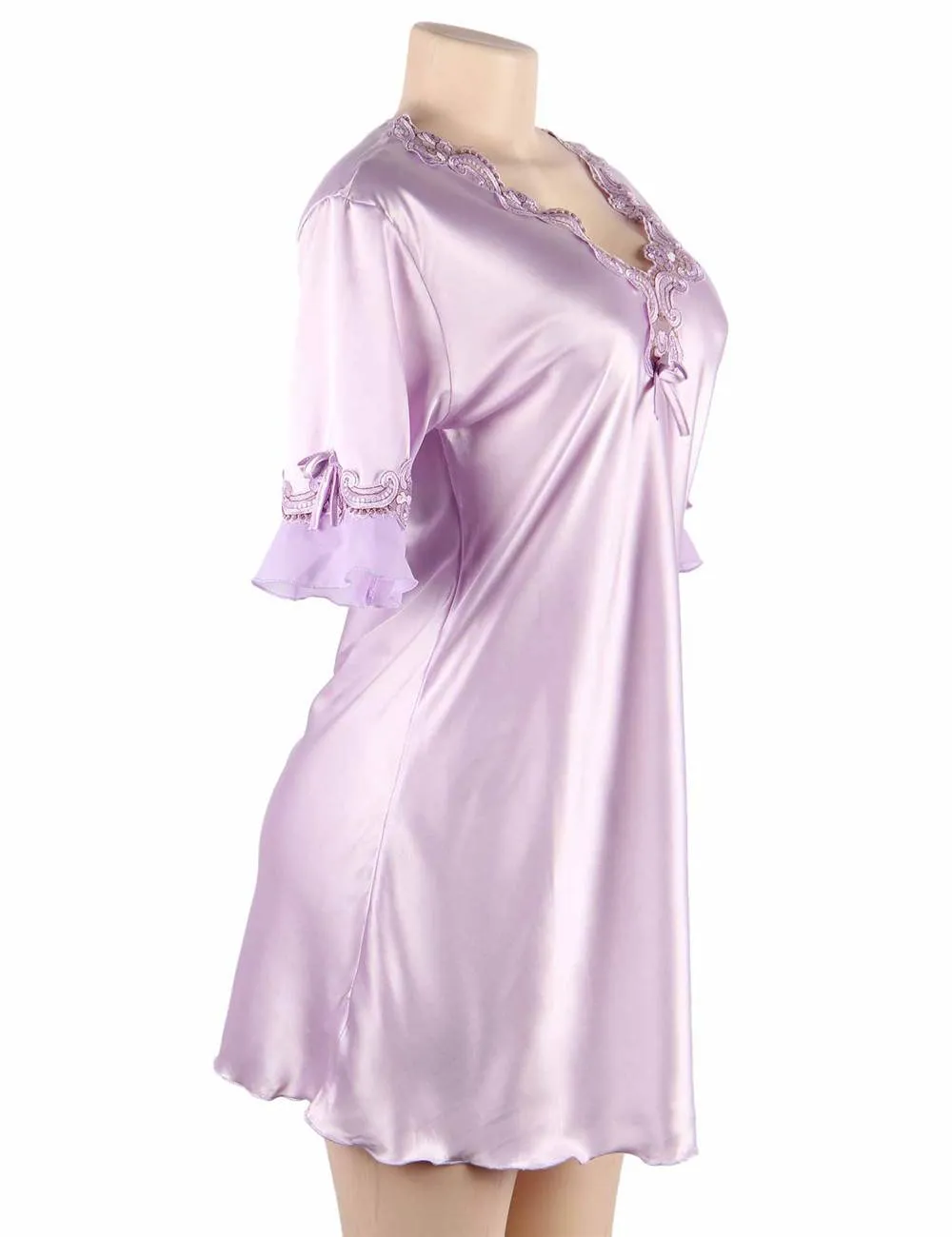 Fashionable Silk Embroidery Casual Nightdress