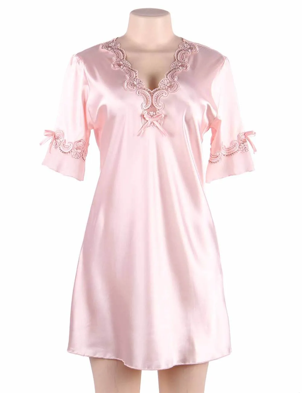 Fashionable Silk Embroidery Casual Nightdress