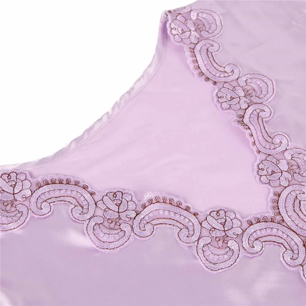 Fashionable Silk Embroidery Casual Nightdress