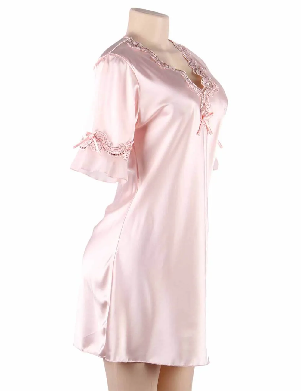 Fashionable Silk Embroidery Casual Nightdress