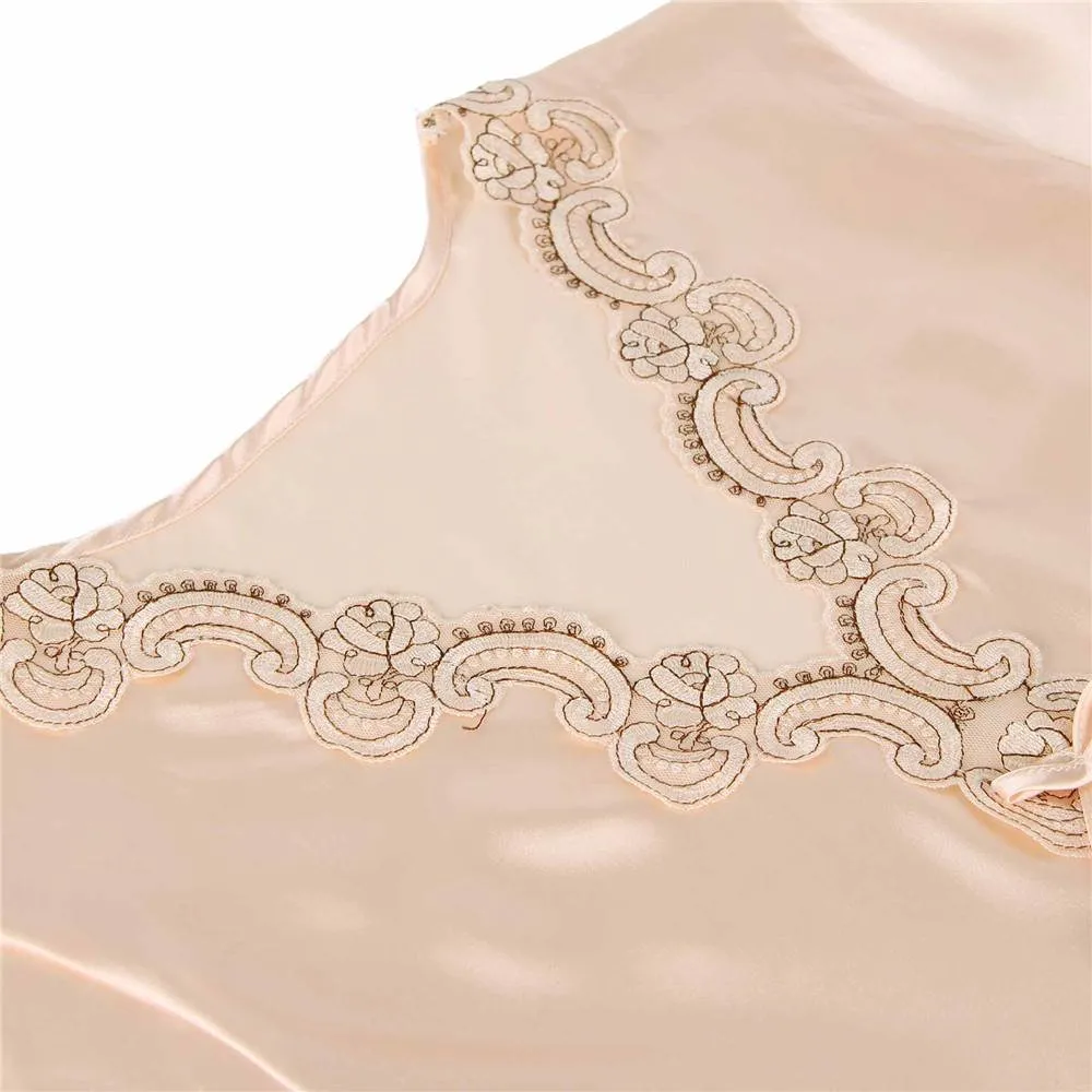 Fashionable Silk Embroidery Casual Nightdress