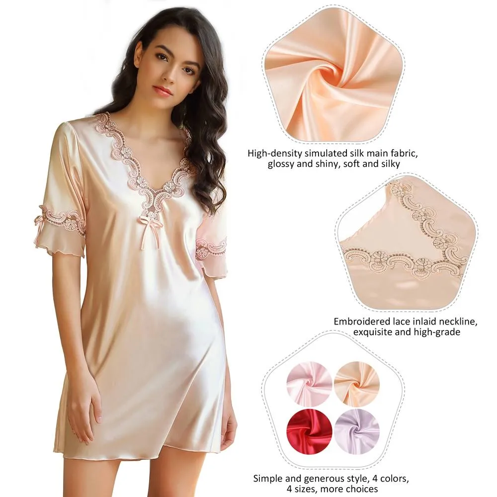 Fashionable Silk Embroidery Casual Nightdress