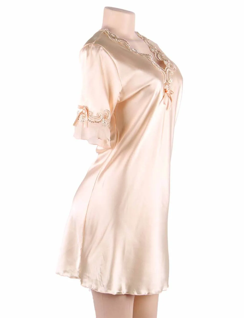 Fashionable Silk Embroidery Casual Nightdress