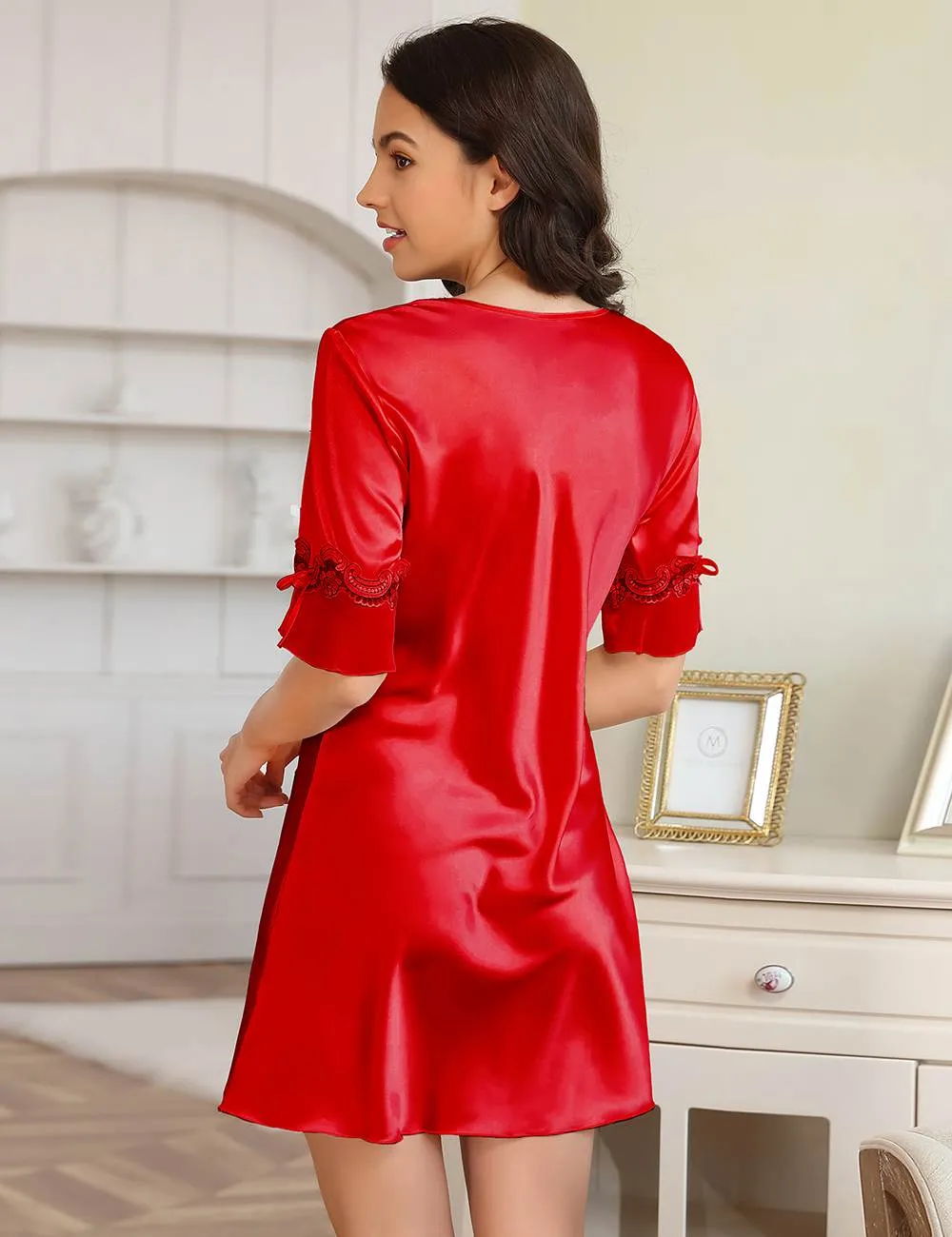 Fashionable Silk Embroidery Casual Nightdress