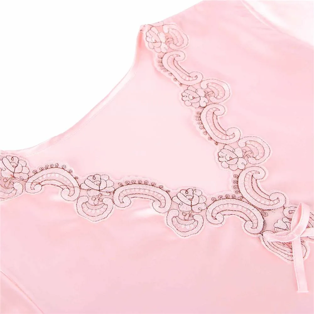 Fashionable Silk Embroidery Casual Nightdress