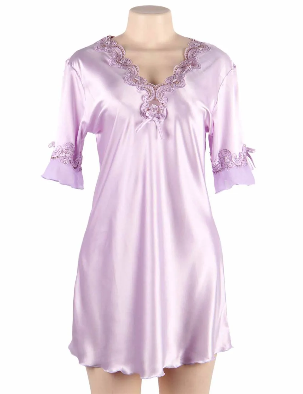 Fashionable Silk Embroidery Casual Nightdress