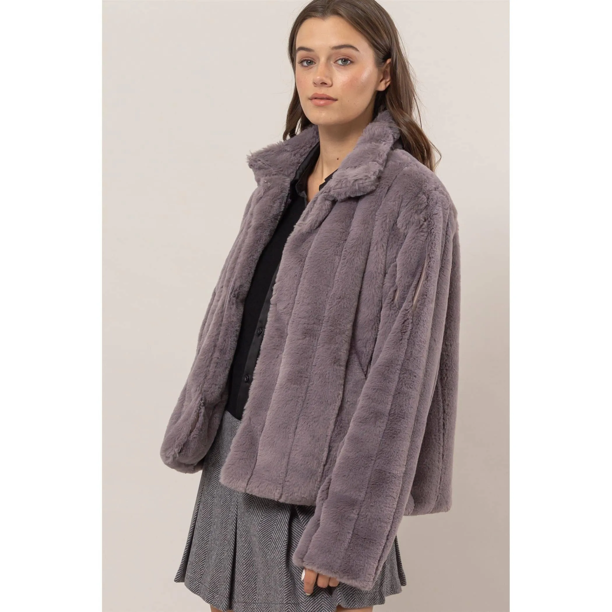 Faux Fur HYFVE Jacket: Grey