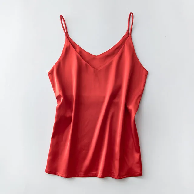 GOPLUS 2020 Strap Silk Top Women Sexy Halter V Neck Sleeveless Vest Soft Satin Tank Tops Underwear Plus Size Camisole Female