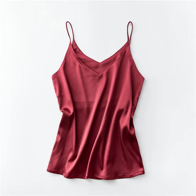 GOPLUS 2020 Strap Silk Top Women Sexy Halter V Neck Sleeveless Vest Soft Satin Tank Tops Underwear Plus Size Camisole Female