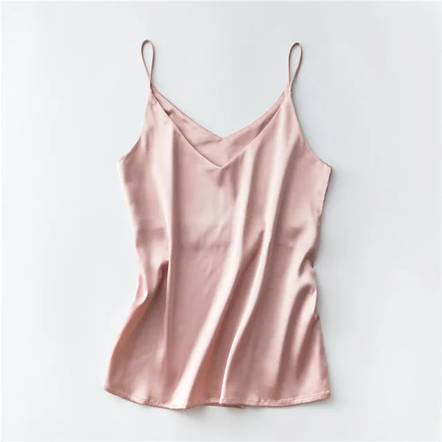 GOPLUS 2020 Strap Silk Top Women Sexy Halter V Neck Sleeveless Vest Soft Satin Tank Tops Underwear Plus Size Camisole Female