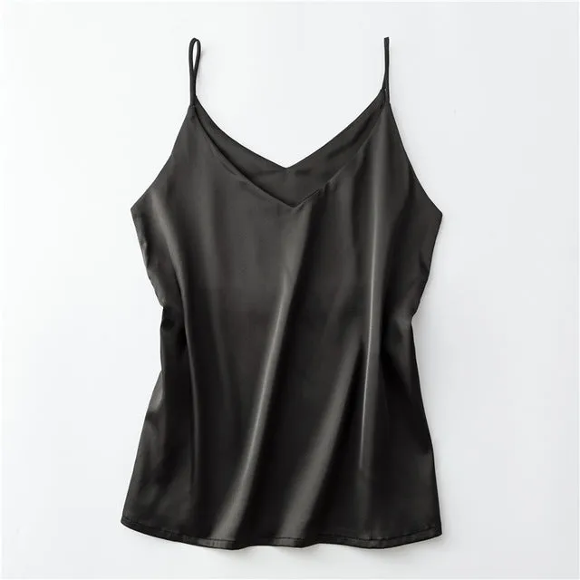 GOPLUS 2020 Strap Silk Top Women Sexy Halter V Neck Sleeveless Vest Soft Satin Tank Tops Underwear Plus Size Camisole Female