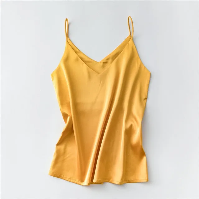 GOPLUS 2020 Strap Silk Top Women Sexy Halter V Neck Sleeveless Vest Soft Satin Tank Tops Underwear Plus Size Camisole Female