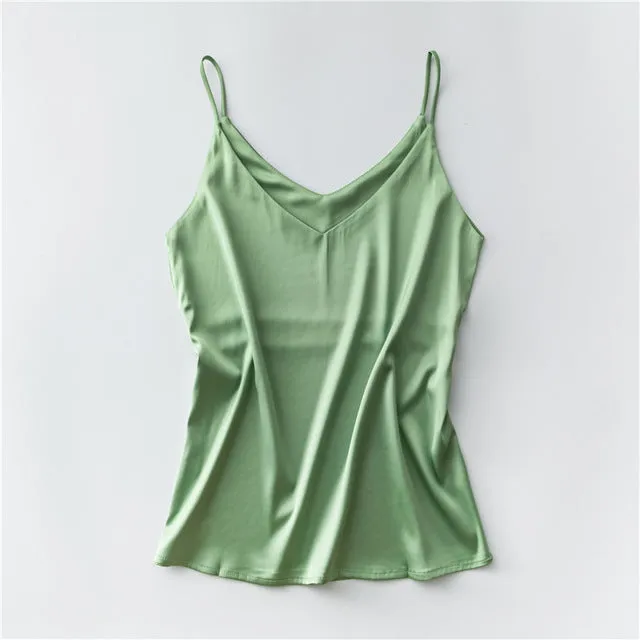 GOPLUS 2020 Strap Silk Top Women Sexy Halter V Neck Sleeveless Vest Soft Satin Tank Tops Underwear Plus Size Camisole Female