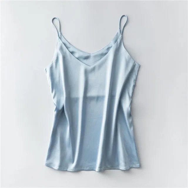 GOPLUS 2020 Strap Silk Top Women Sexy Halter V Neck Sleeveless Vest Soft Satin Tank Tops Underwear Plus Size Camisole Female