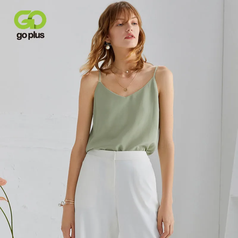 GOPLUS 2020 Strap Silk Top Women Sexy Halter V Neck Sleeveless Vest Soft Satin Tank Tops Underwear Plus Size Camisole Female