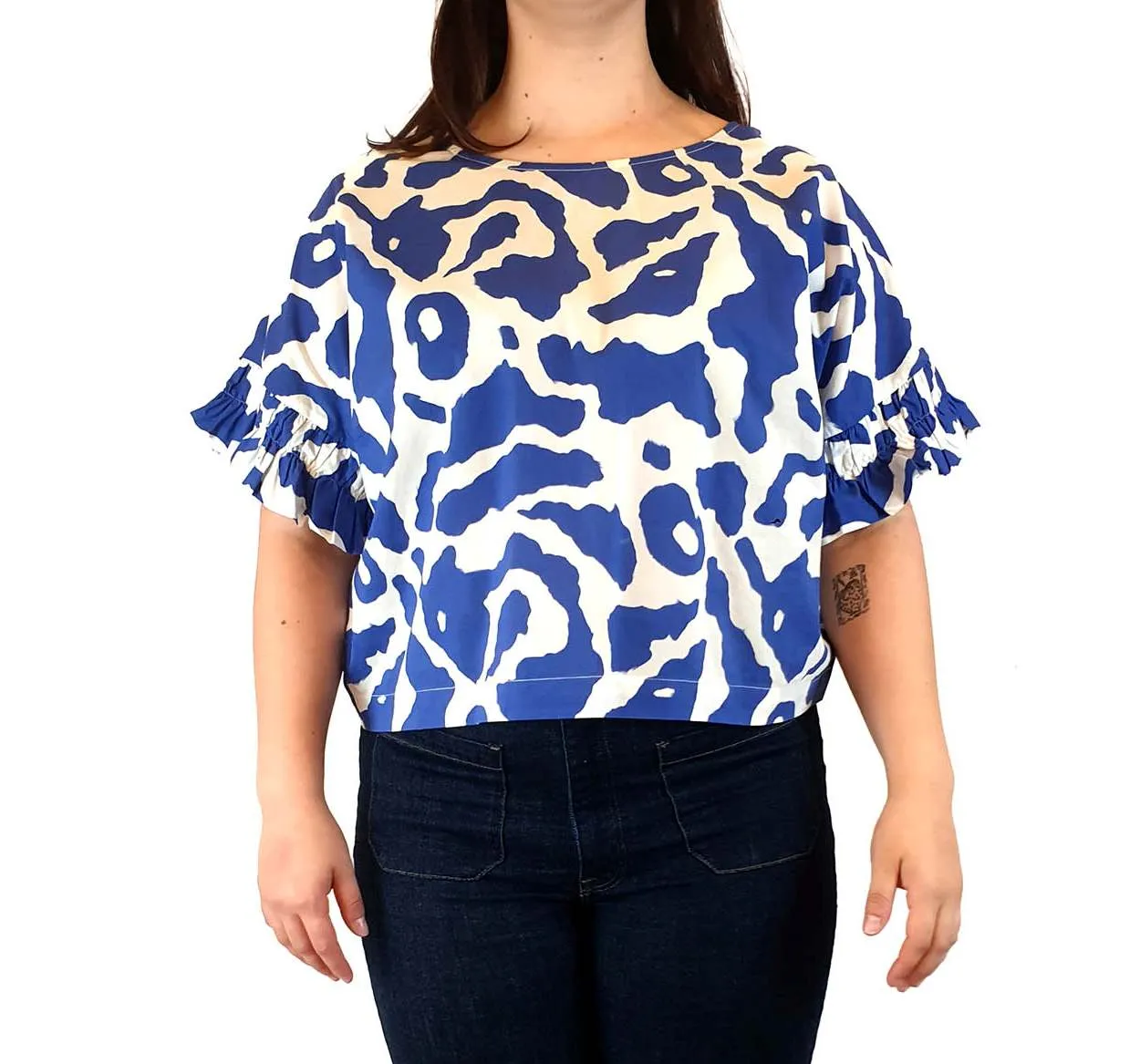 Gorman   Mireia Ruiz blue and white print top size 14