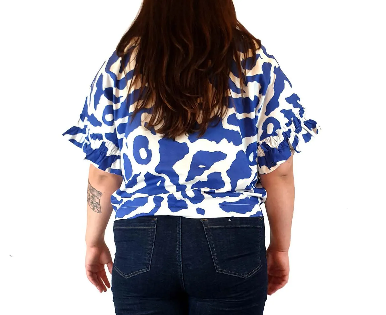 Gorman   Mireia Ruiz blue and white print top size 14