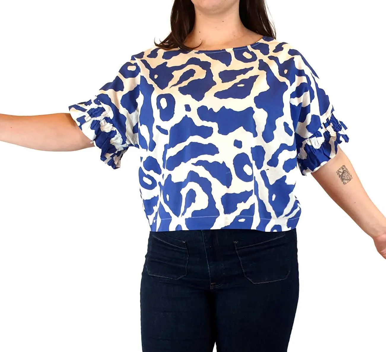 Gorman   Mireia Ruiz blue and white print top size 14