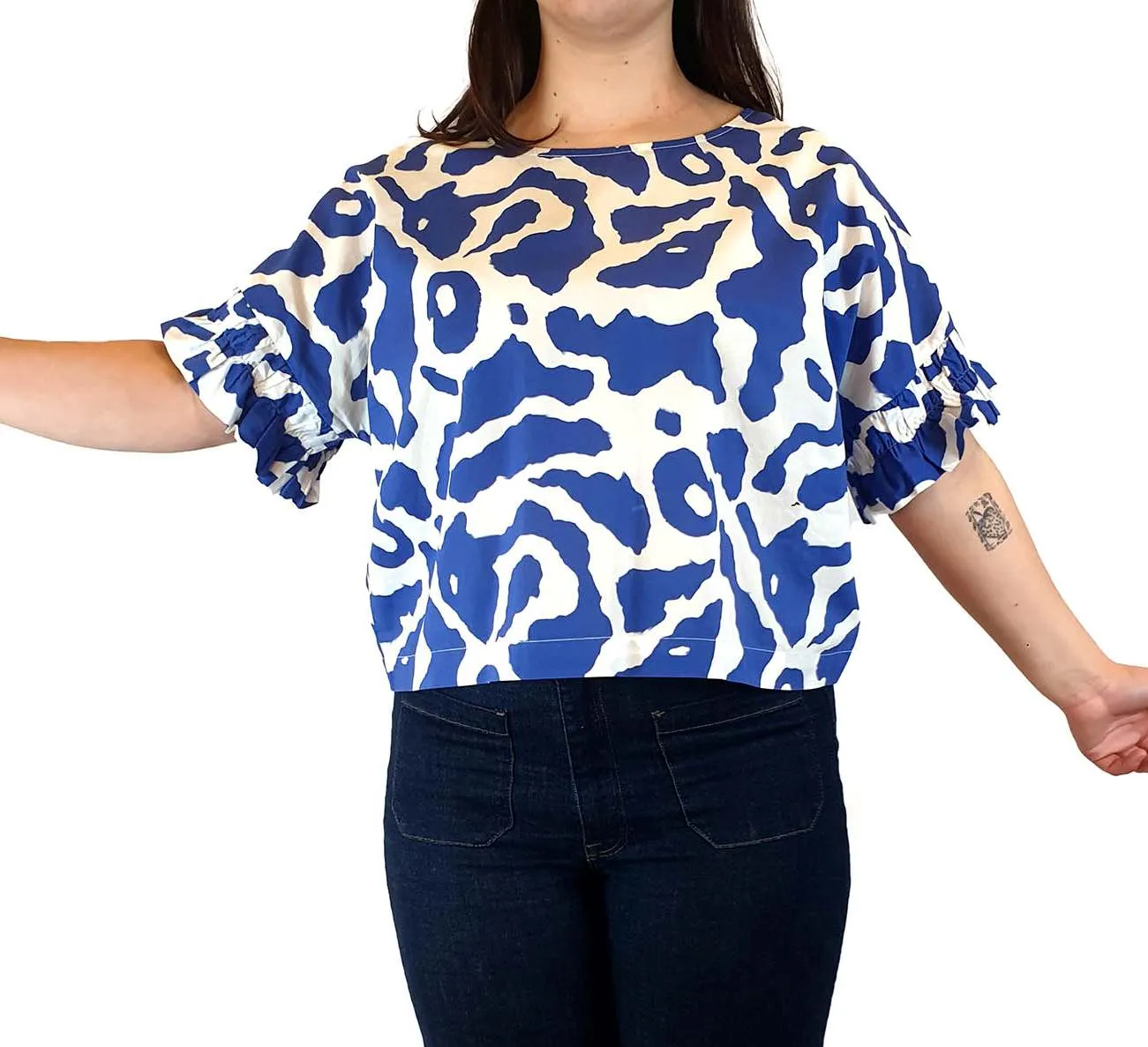 Gorman   Mireia Ruiz blue and white print top size 14
